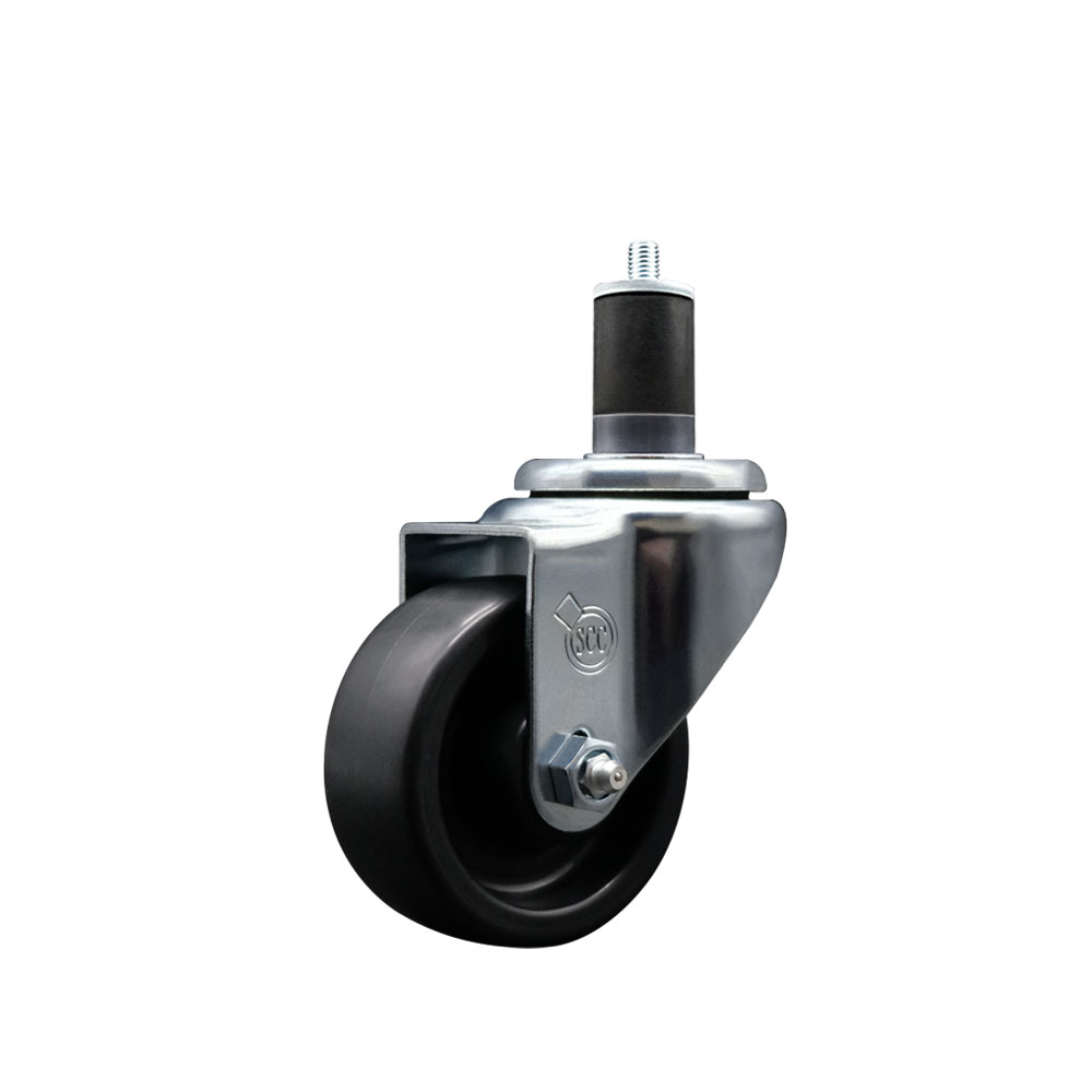 Polyolefin Expanding Stem Swivel Caster Wheel with 3 Inch Black Wheel and 1-5/8" Stem - 300 lbs. Capacity Per Caster - Service Caster Brand — photo 1
