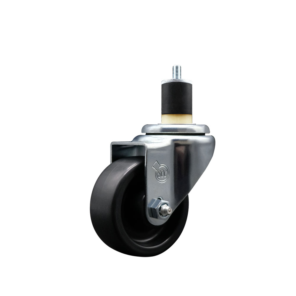Polyolefin Expanding Stem Swivel Caster Wheel with 3 Inch Black Wheel and 1-7/8" Stem - 300 lbs. Capacity Per Caster - Service Caster Brand — photo 1