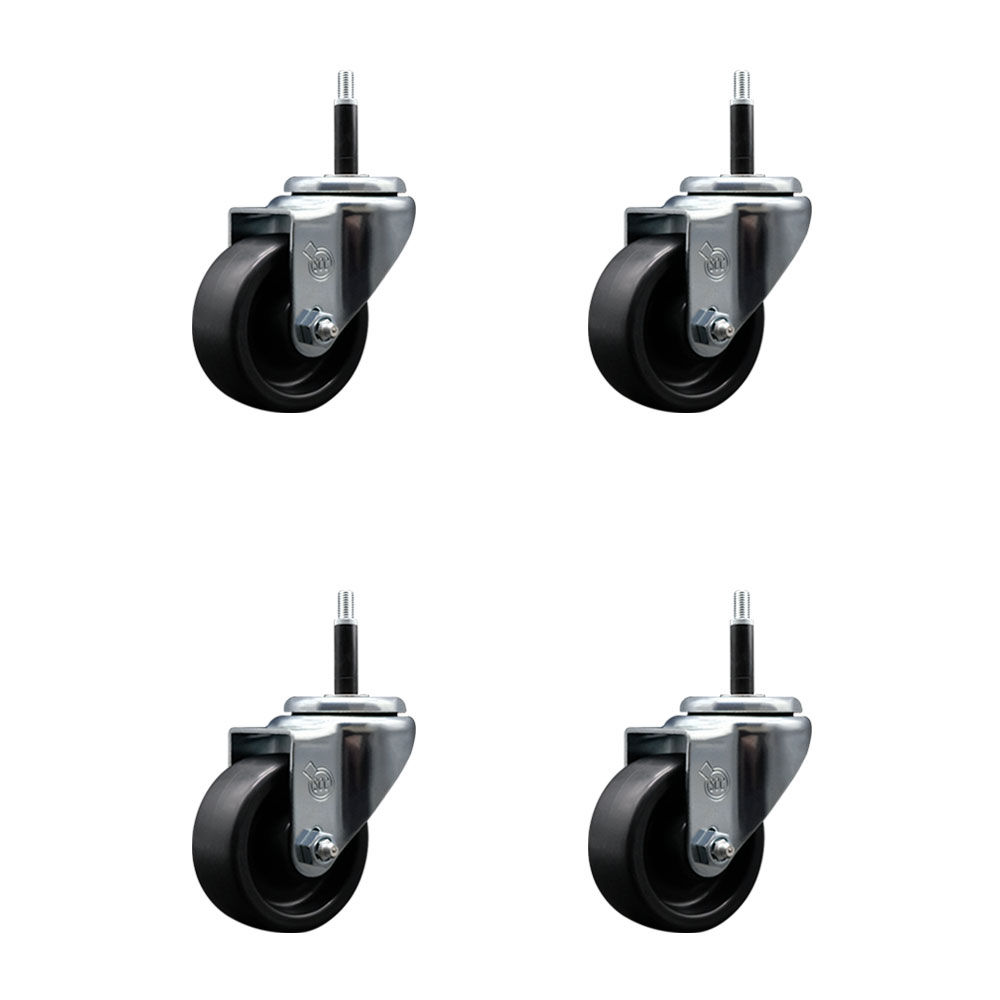 Polyolefin Swivel Expanding Stem Caster Wheels Set of 4 with 3 Inch Black Wheels and 3/4" Stems - Includes 4 Swivel - 1200 lbs. Total Capacity - Service Caster Brand — photo 1