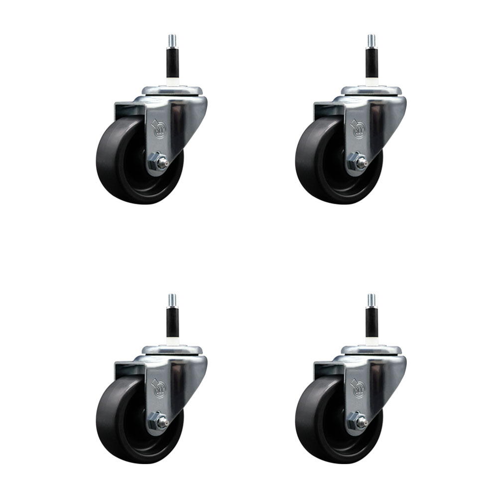 Polyolefin Swivel Expanding Stem Caster Wheels Set of 4 with 3 Inch Black Wheels and 7/8" Stems - Includes 4 Swivel - 1200 lbs. Total Capacity - Service Caster Brand — photo 1