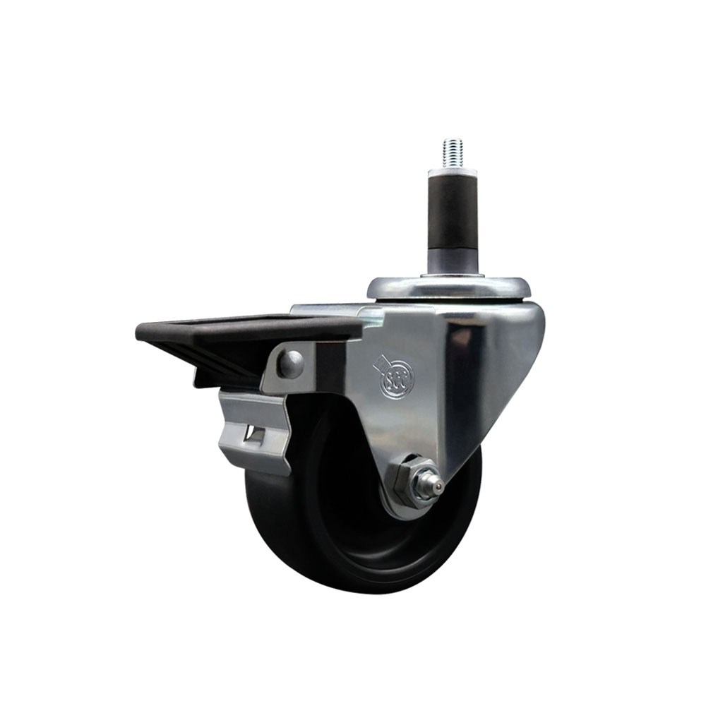 Polyolefin Expanding Stem Swivel Caster Wheel with 3 Inch Black Wheel and 1-1/4" Stem and Posi Lock Brake - 300 lbs. Capacity Per Caster - Service Caster Brand — photo 1