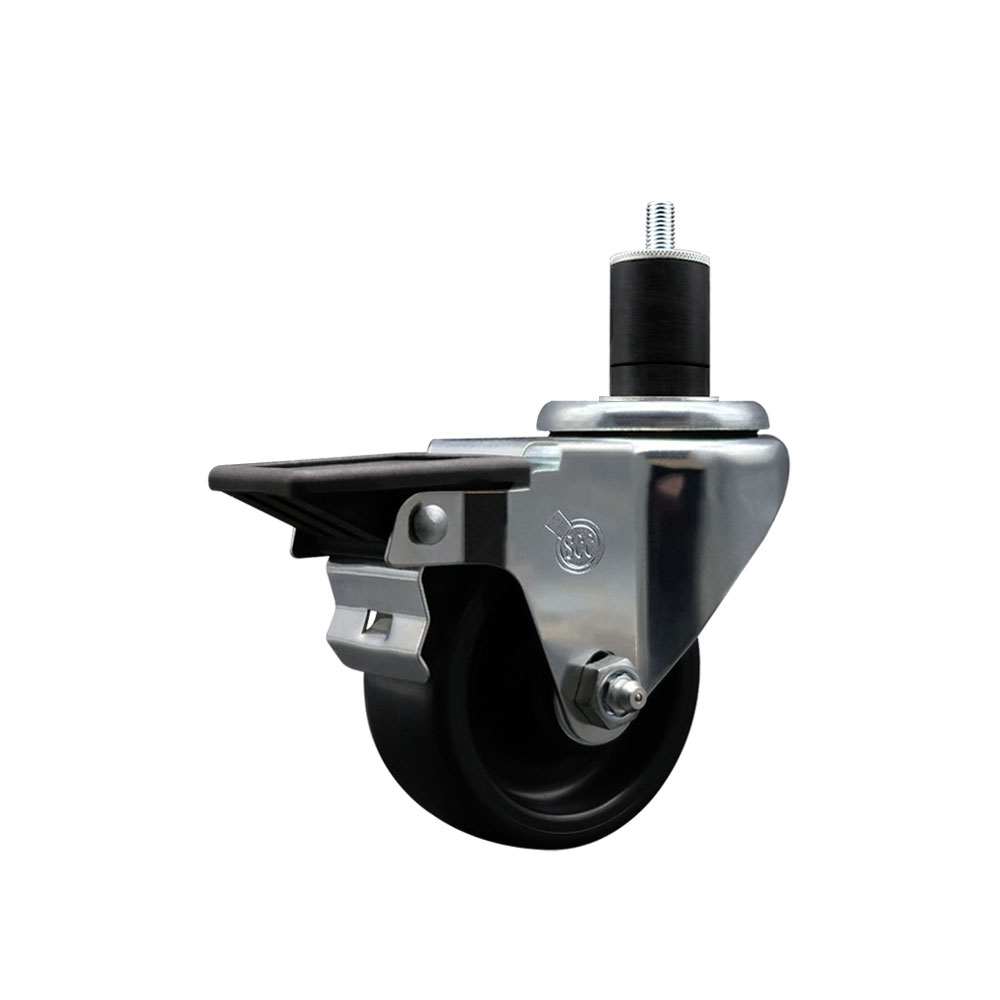 Polyolefin Expanding Stem Swivel Caster Wheel with 3 Inch Black Wheel and 1-3/4" Stem and Posi Lock Brake - 300 lbs. Capacity Per Caster - Service Caster Brand — photo 1
