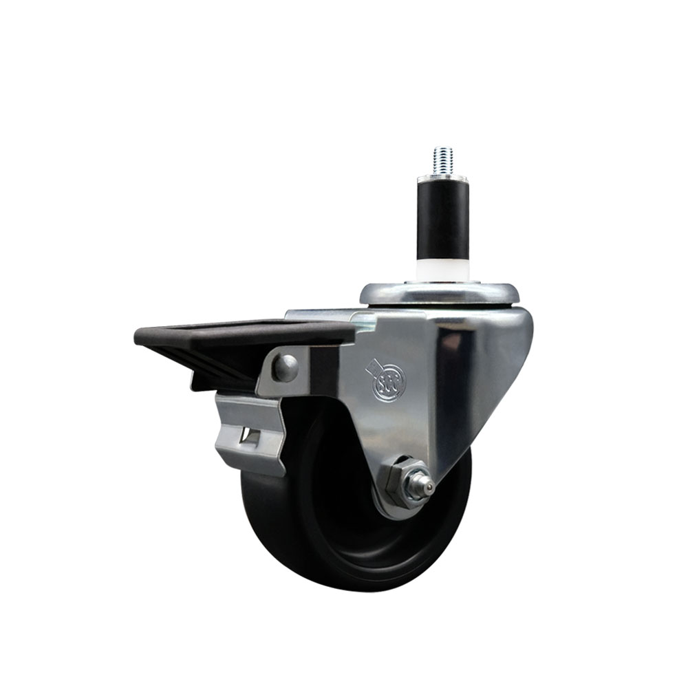 Polyolefin Expanding Stem Swivel Caster Wheel with 3 Inch Black Wheel and 1-3/8" Stem and Posi Lock Brake - 300 lbs. Capacity Per Caster - Service Caster Brand — photo 1