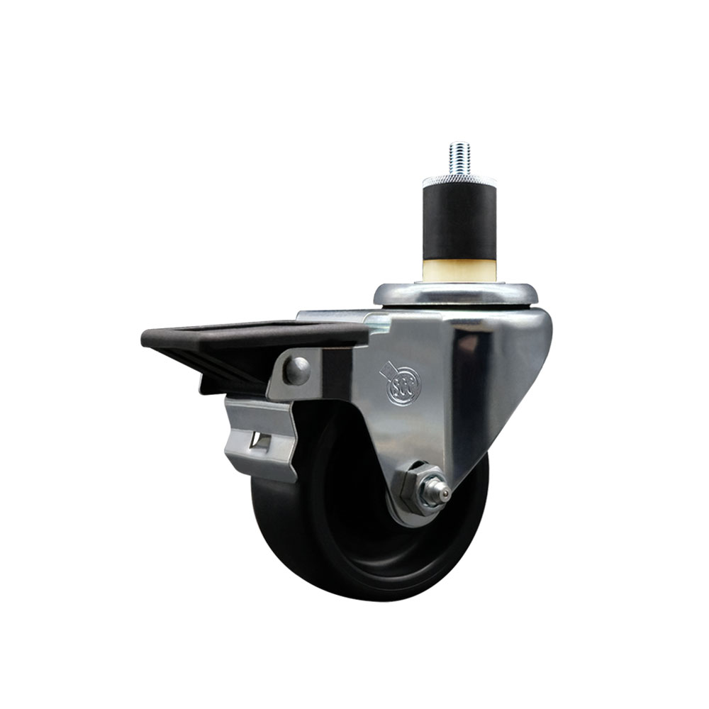 Polyolefin Expanding Stem Swivel Caster Wheel with 3 Inch Black Wheel and 1-7/8" Stem and Posi Lock Brake - 300 lbs. Capacity Per Caster - Service Caster Brand — photo 1