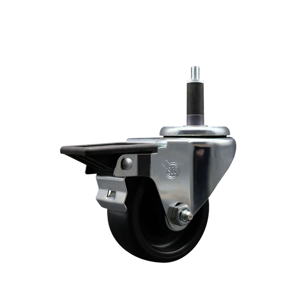 Polyolefin Expanding Stem Swivel Caster Wheel with 3 Inch Black Wheel and 1" Stem and Posi Lock Brake - 300 lbs. Capacity Per Caster - Service Caster Brand — photo 1