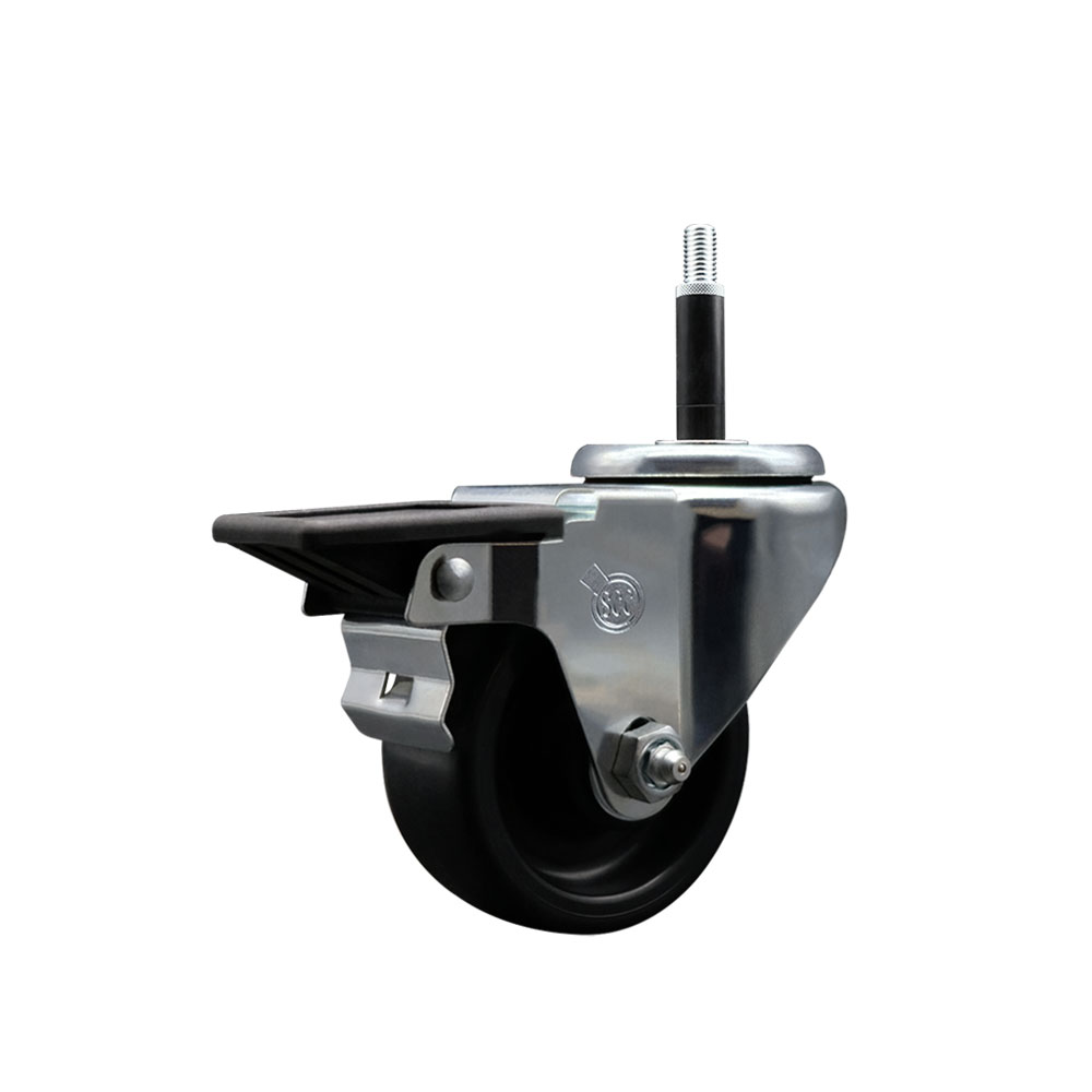 Polyolefin Expanding Stem Swivel Caster Wheel with 3 Inch Black Wheel and 3/4" Stem and Posi Lock Brake - 300 lbs. Capacity Per Caster - Service Caster Brand — photo 1