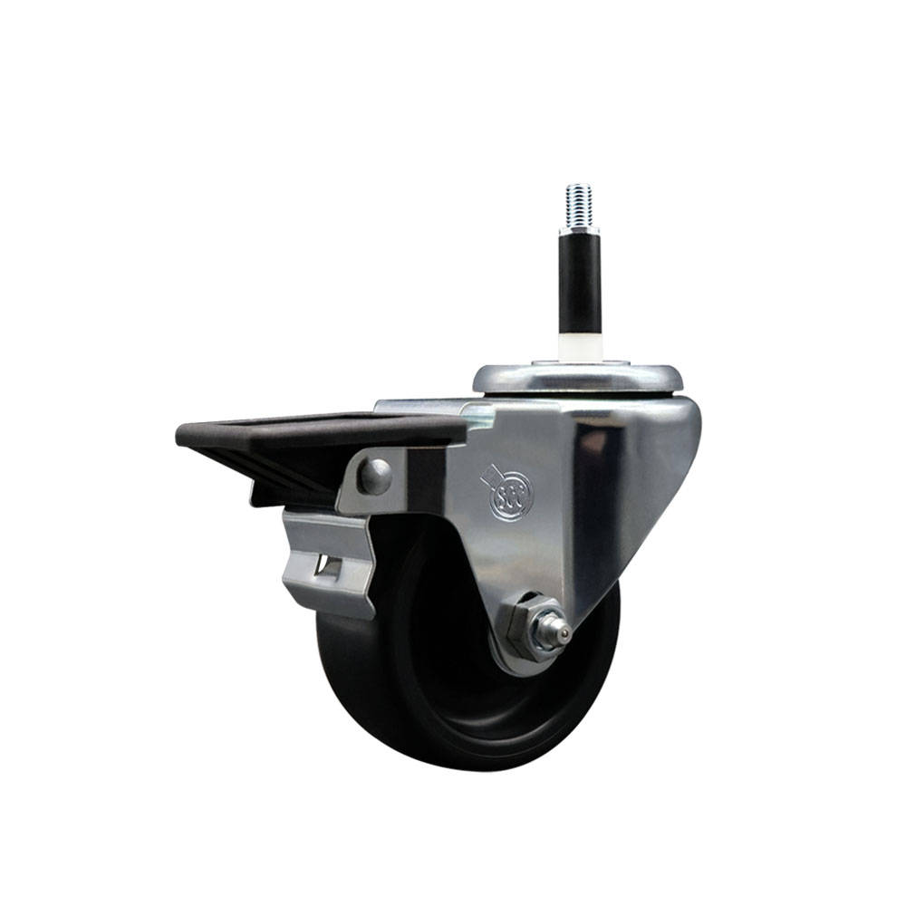 Polyolefin Expanding Stem Swivel Caster Wheel with 3 Inch Black Wheel and 7/8" Stem and Posi Lock Brake - 300 lbs. Capacity Per Caster - Service Caster Brand — photo 1
