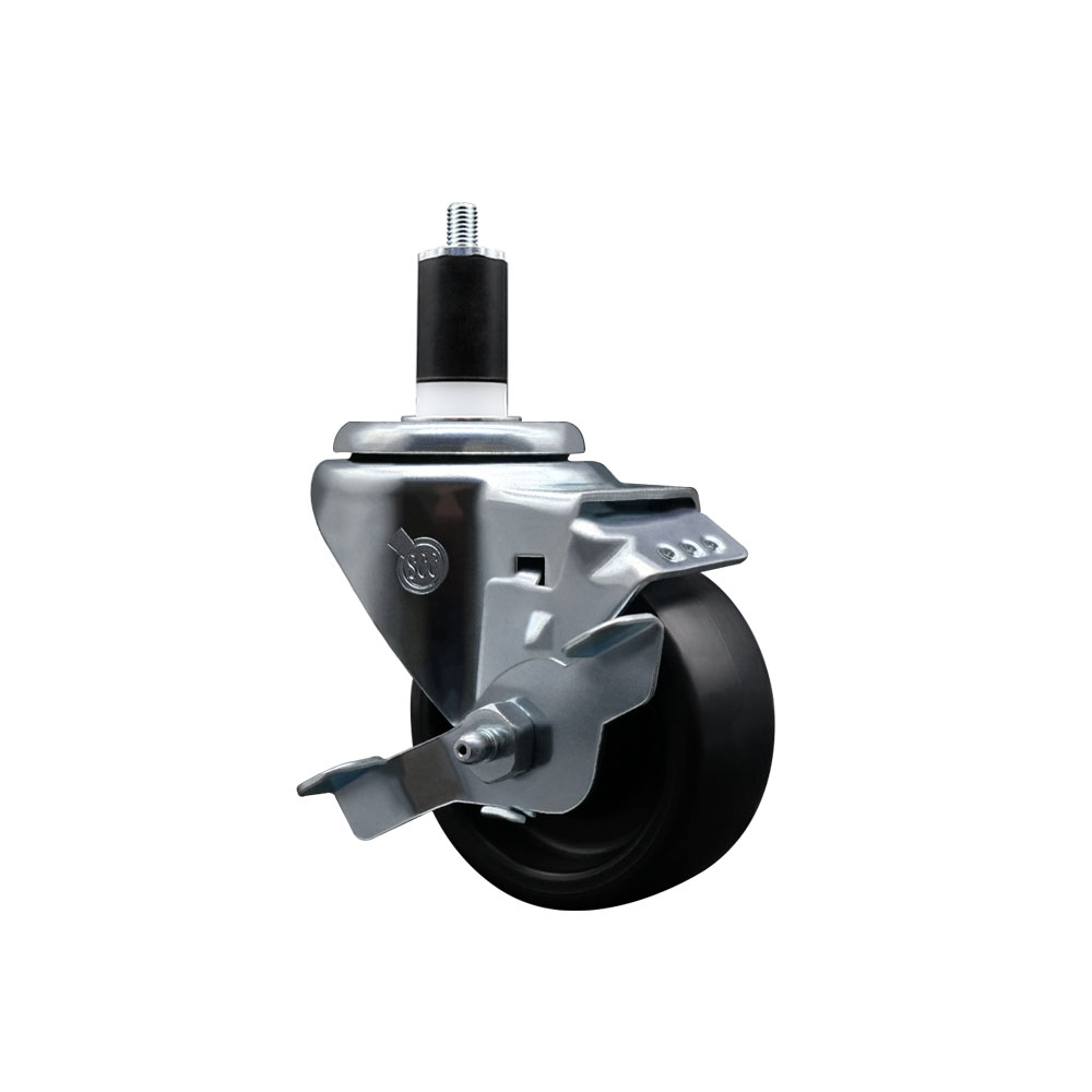Polyolefin Expanding Stem Swivel Caster Wheel with 3 Inch Black Wheel and 1-1/2" Stem and Top Lock Brake - 300 lbs. Capacity Per Caster - Service Caster Brand — photo 1