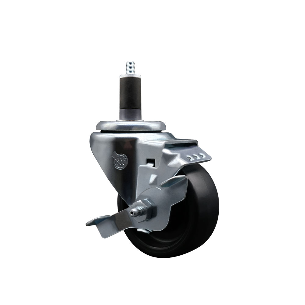 Polyolefin Expanding Stem Swivel Caster Wheel with 3 Inch Black Wheel and 1-1/4" Stem and Top Lock Brake - 300 lbs. Capacity Per Caster - Service Caster Brand — photo 1
