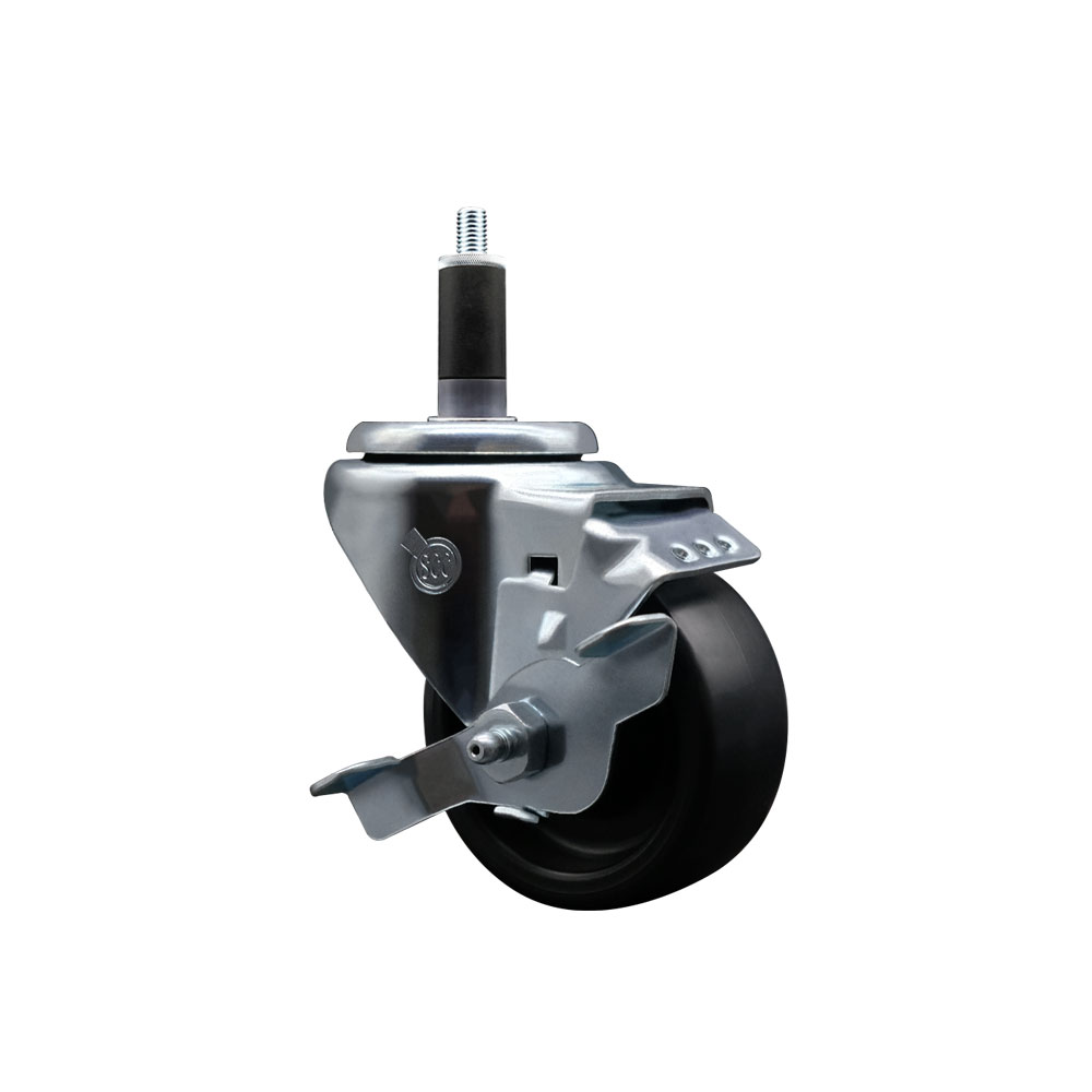 Polyolefin Expanding Stem Swivel Caster Wheel with 3 Inch Black Wheel and 1-1/8" Stem and Top Lock Brake - 300 lbs. Capacity Per Caster - Service Caster Brand — photo 1