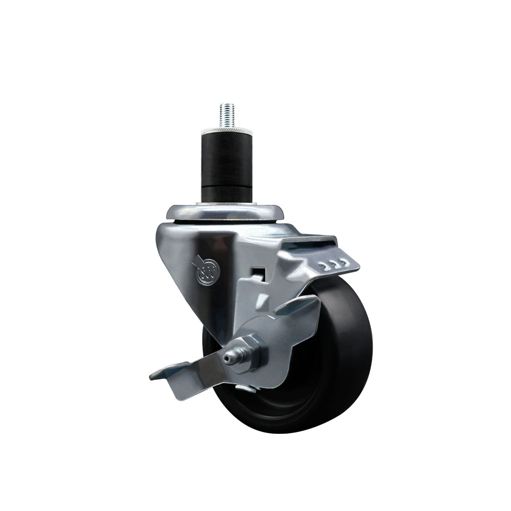 Polyolefin Expanding Stem Swivel Caster Wheel with 3 Inch Black Wheel and 1-3/4" Stem and Top Lock Brake - 300 lbs. Capacity Per Caster - Service Caster Brand — photo 1