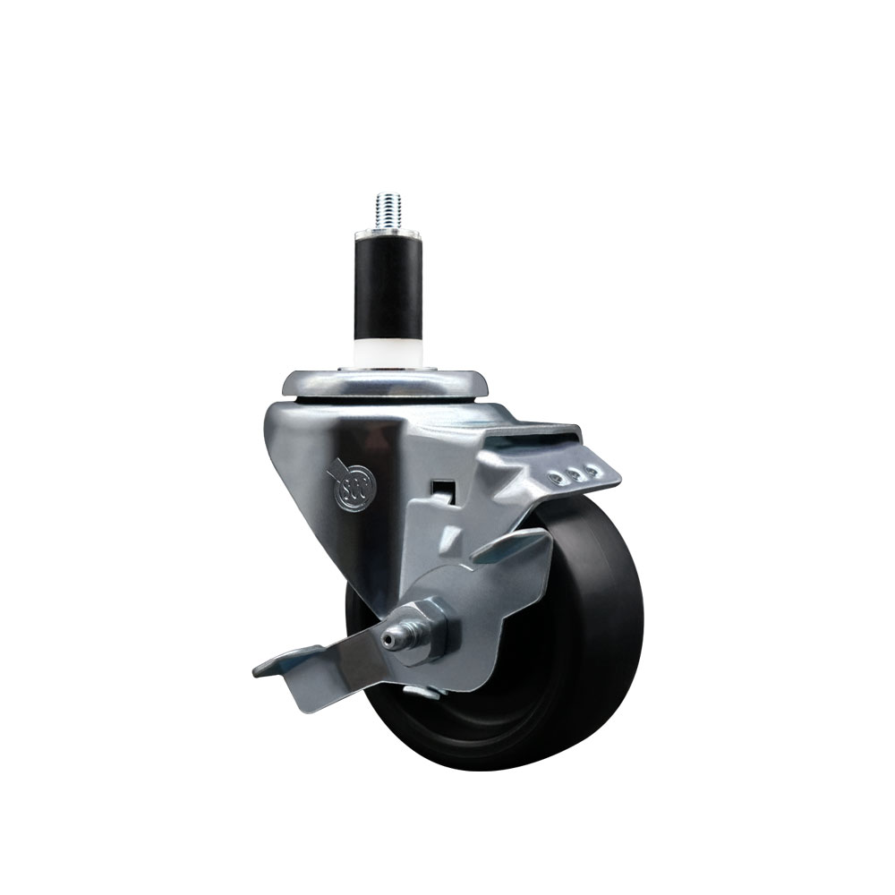 Polyolefin Expanding Stem Swivel Caster Wheel with 3 Inch Black Wheel and 1-3/8" Stem and Top Lock Brake - 300 lbs. Capacity Per Caster - Service Caster Brand — photo 1