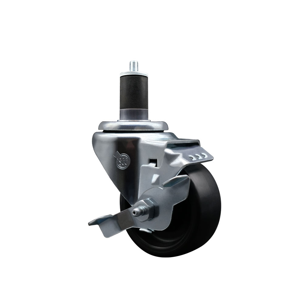 Polyolefin Expanding Stem Swivel Caster Wheel with 3 Inch Black Wheel and 1-5/8" Stem and Top Lock Brake - 300 lbs. Capacity Per Caster - Service Caster Brand — photo 1