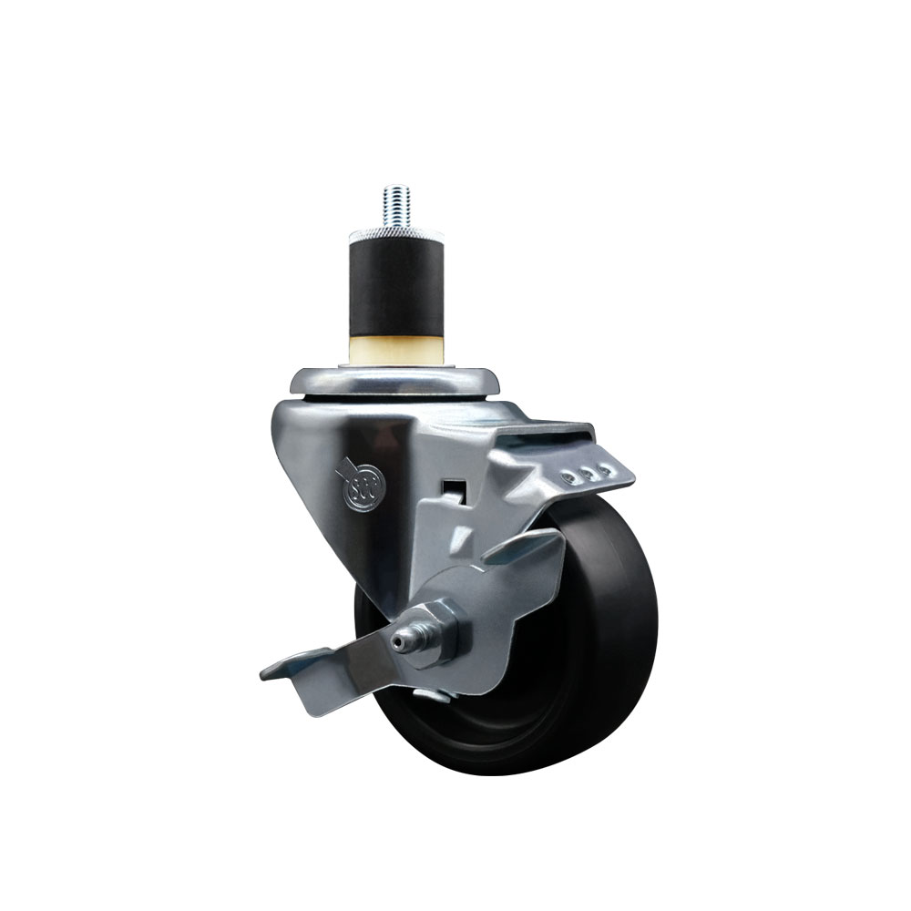 Polyolefin Expanding Stem Swivel Caster Wheel with 3 Inch Black Wheel and 1-7/8" Stem and Top Lock Brake - 300 lbs. Capacity Per Caster - Service Caster Brand — photo 1