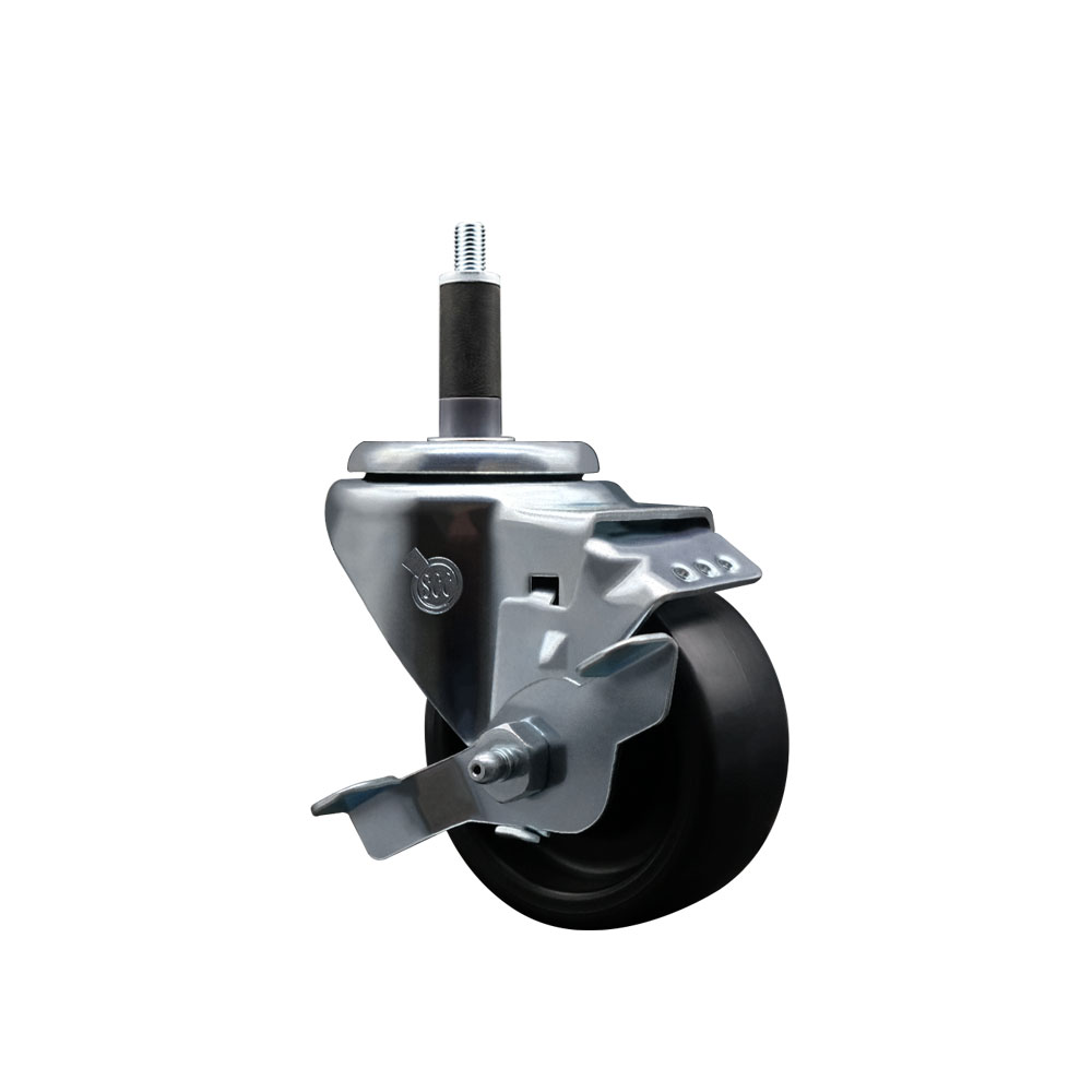 Polyolefin Expanding Stem Swivel Caster Wheel with 3 Inch Black Wheel and 1" Stem and Top Lock Brake - 300 lbs. Capacity Per Caster - Service Caster Brand — photo 1