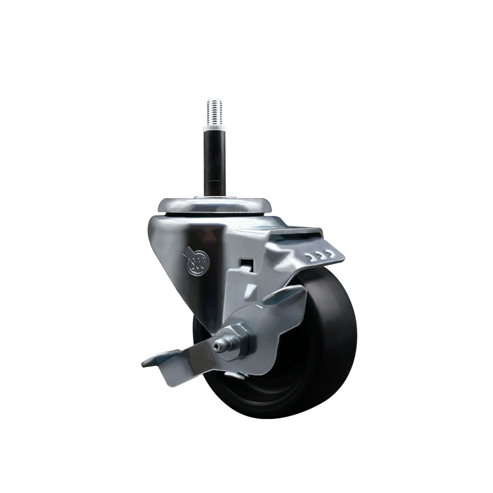 Polyolefin Expanding Stem Swivel Caster Wheel with 3 Inch Black Wheel and 3/4" Stem and Top Lock Brake - 300 lbs. Capacity Per Caster - Service Caster Brand — photo 1