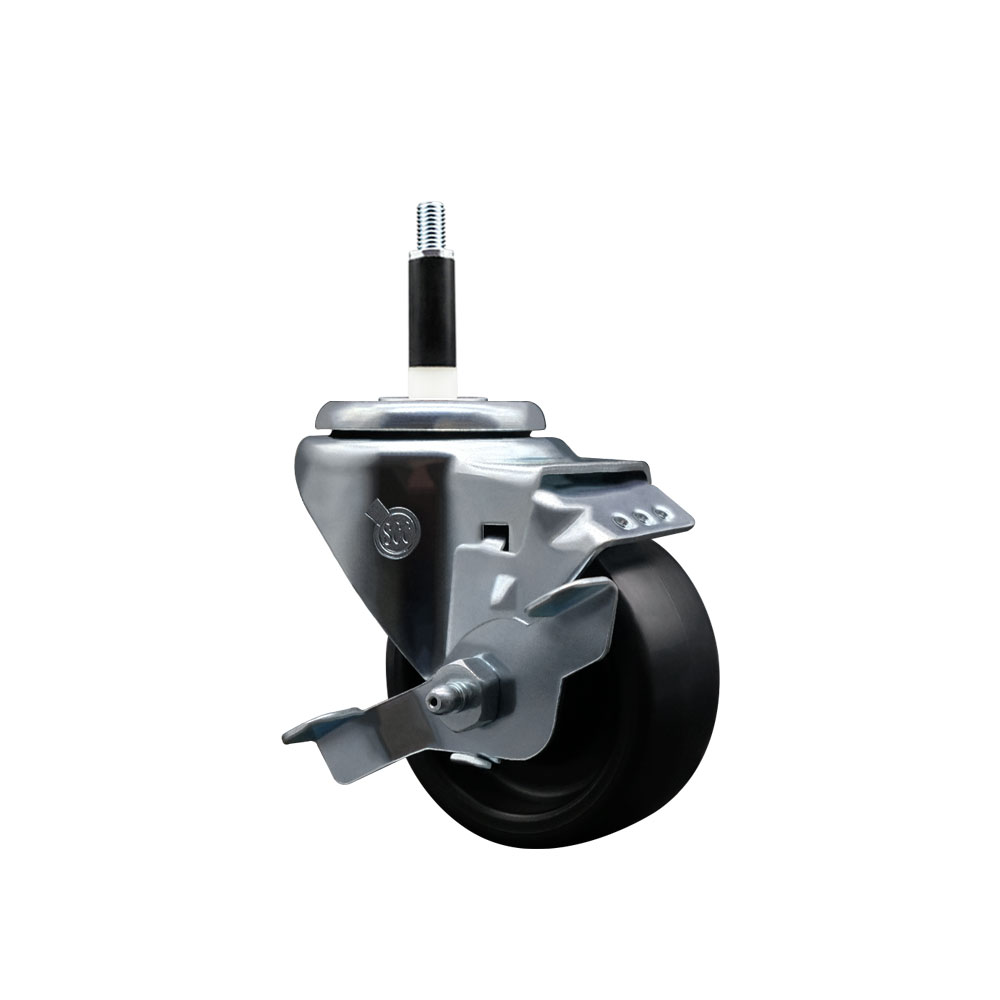 Polyolefin Expanding Stem Swivel Caster Wheel with 3 Inch Black Wheel and 7/8" Stem and Top Lock Brake - 300 lbs. Capacity Per Caster - Service Caster Brand — photo 1
