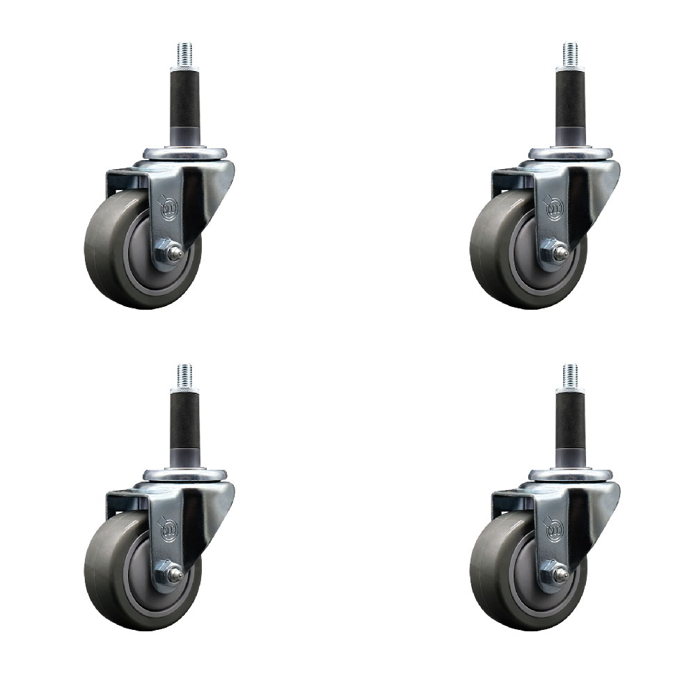 Polyurethane Swivel Expanding Stem Caster Set of 4 with 3 Inch Gray Wheels and 1" Stems - 300 lbs. Capacity Per Caster - Service Caster Brand — photo 1
