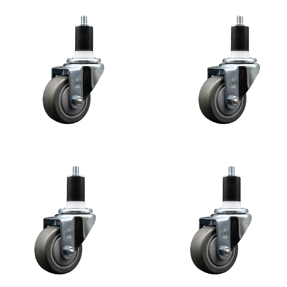 Polyurethane Swivel Expanding Stem Caster Set of 4 with 3 Inch Gray Wheels and 1-1/2" Stems - 300 lbs. Capacity Per Caster - Service Caster Brand — photo 1
