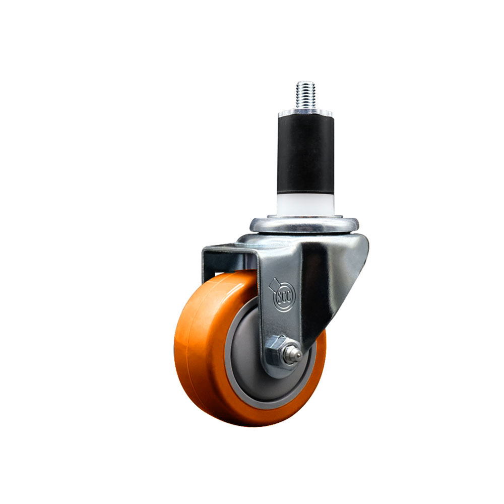 Stainless Steel Polyurethane Expanding Stem Swivel Caster with 3 Inch Orange Wheel and 1-1/2" Stem - 300 lbs. Capacity Per Caster - Service Caster Brand — photo 1