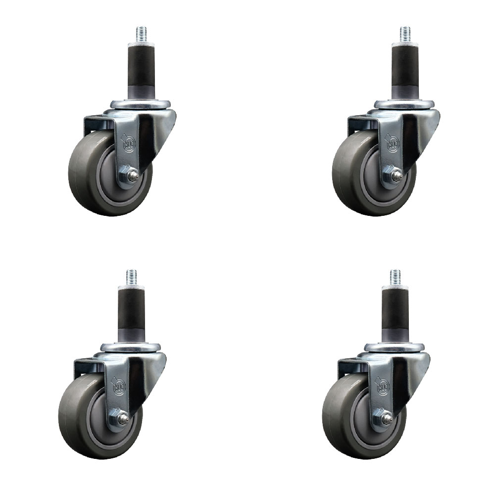 Polyurethane Swivel Expanding Stem Caster Set of 4 with 3 Inch Gray Wheels and 1-1/4" Stems - 300 lbs. Capacity Per Caster - Service Caster Brand — photo 1