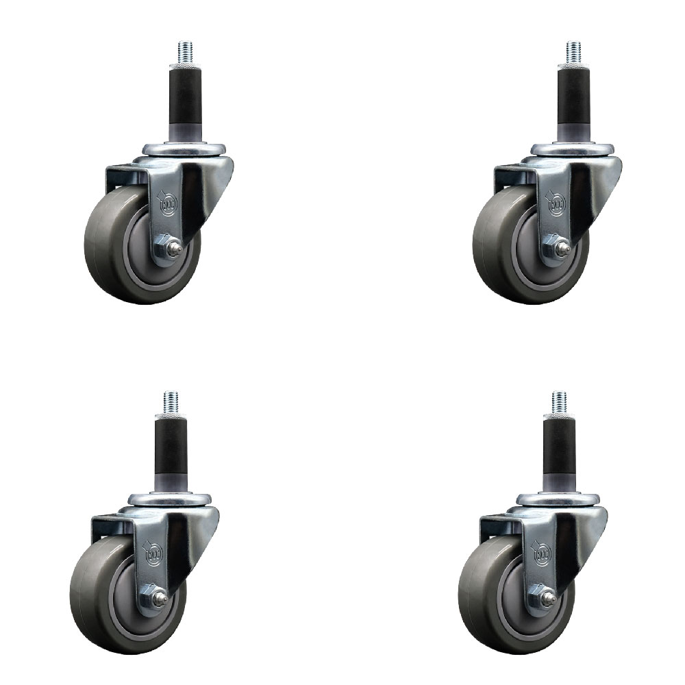 Stainless Steel Polyurethane Swivel Expanding Stem Caster Set of 4 with 3 Inch Gray Wheels and 1-1/8" Stems - Includes 4 Swivel - 300 lbs. Capacity Per Caster - Service Caster Brand — photo 1