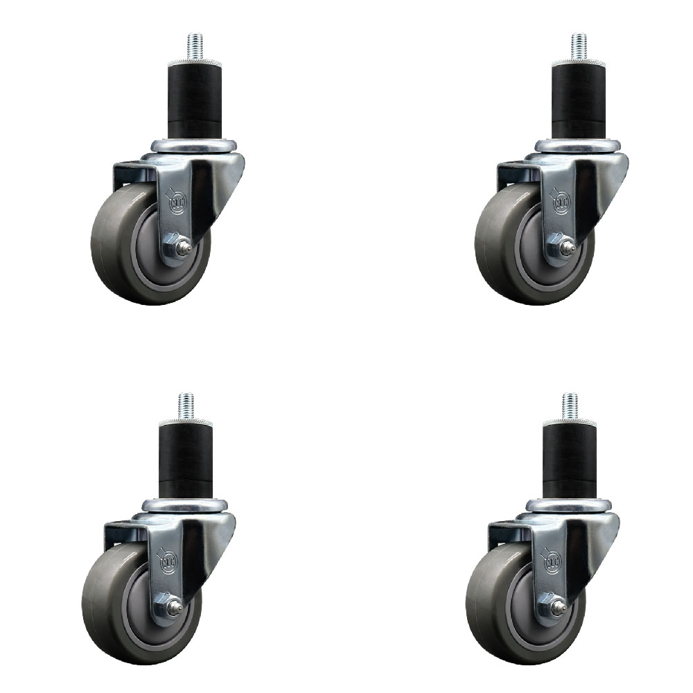 Polyurethane Swivel Expanding Stem Caster Set of 4 with 3 Inch Gray Wheels and 1-3/4" Stems - 300 lbs. Capacity Per Caster - Service Caster Brand — photo 1