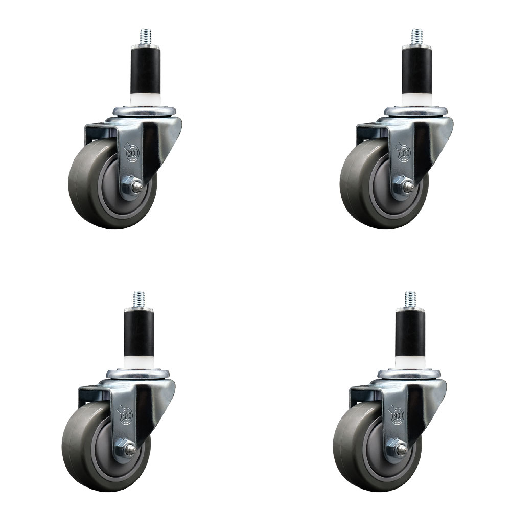 Stainless Steel Polyurethane Swivel Expanding Stem Caster Set of 4 with 3 Inch Gray Wheels and 1-3/8" Stems - Includes 4 Swivel - 300 lbs. Capacity Per Caster - Service Caster Brand — photo 1