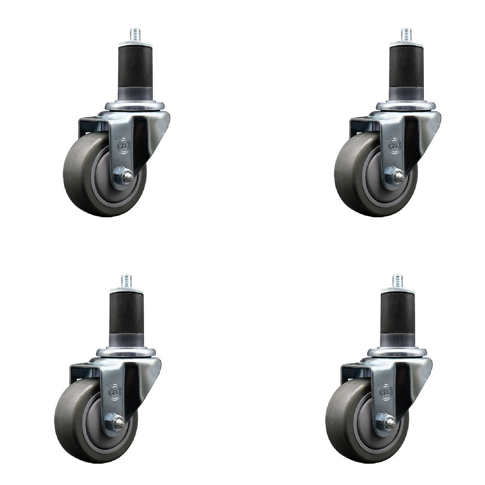 Stainless Steel Polyurethane Swivel Expanding Stem Caster Set of 4 with 3 Inch Gray Wheels and 1-5/8" Stems - Includes 4 Swivel - 300 lbs. Capacity Per Caster - Service Caster Brand — photo 1