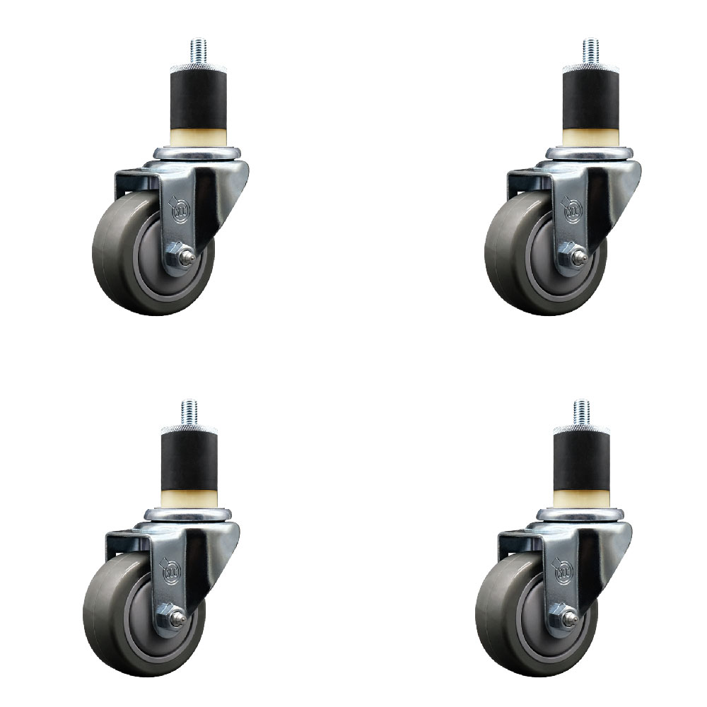 Stainless Steel Polyurethane Swivel Expanding Stem Caster Set of 4 with 3 Inch Gray Wheels and 1-7/8" Stems - Includes 4 Swivel - 300 lbs. Capacity Per Caster - Service Caster Brand — photo 1