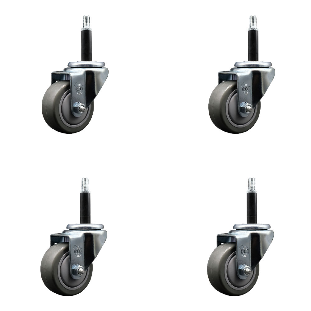 Stainless Steel Polyurethane Swivel Expanding Stem Caster Set of 4 with 3 Inch Gray Wheels and 3/4" Stems - Includes 4 Swivel - 300 lbs. Capacity Per Caster - Service Caster Brand — photo 1