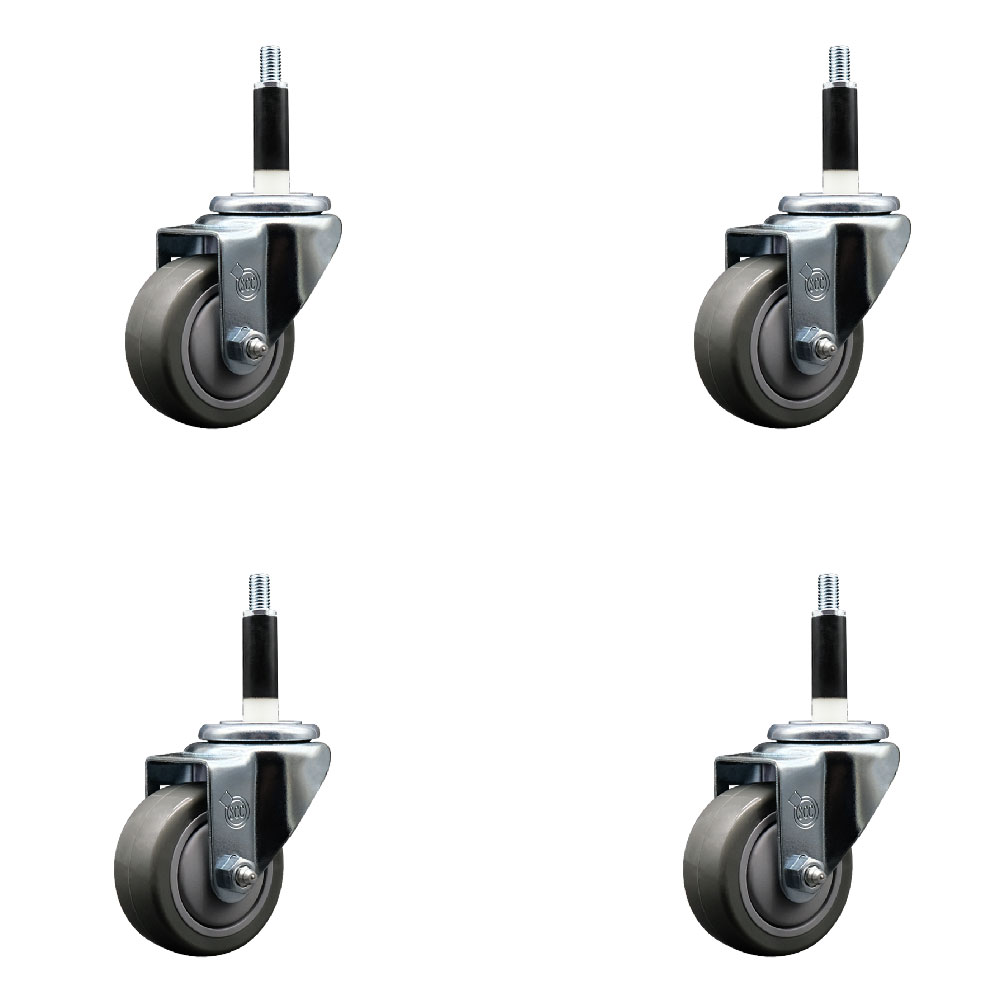 Stainless Steel Polyurethane Swivel Expanding Stem Caster Set of 4 with 3 Inch Gray Wheels and 7/8" Stems - Includes 4 Swivel - 300 lbs. Capacity Per Caster - Service Caster Brand — photo 1