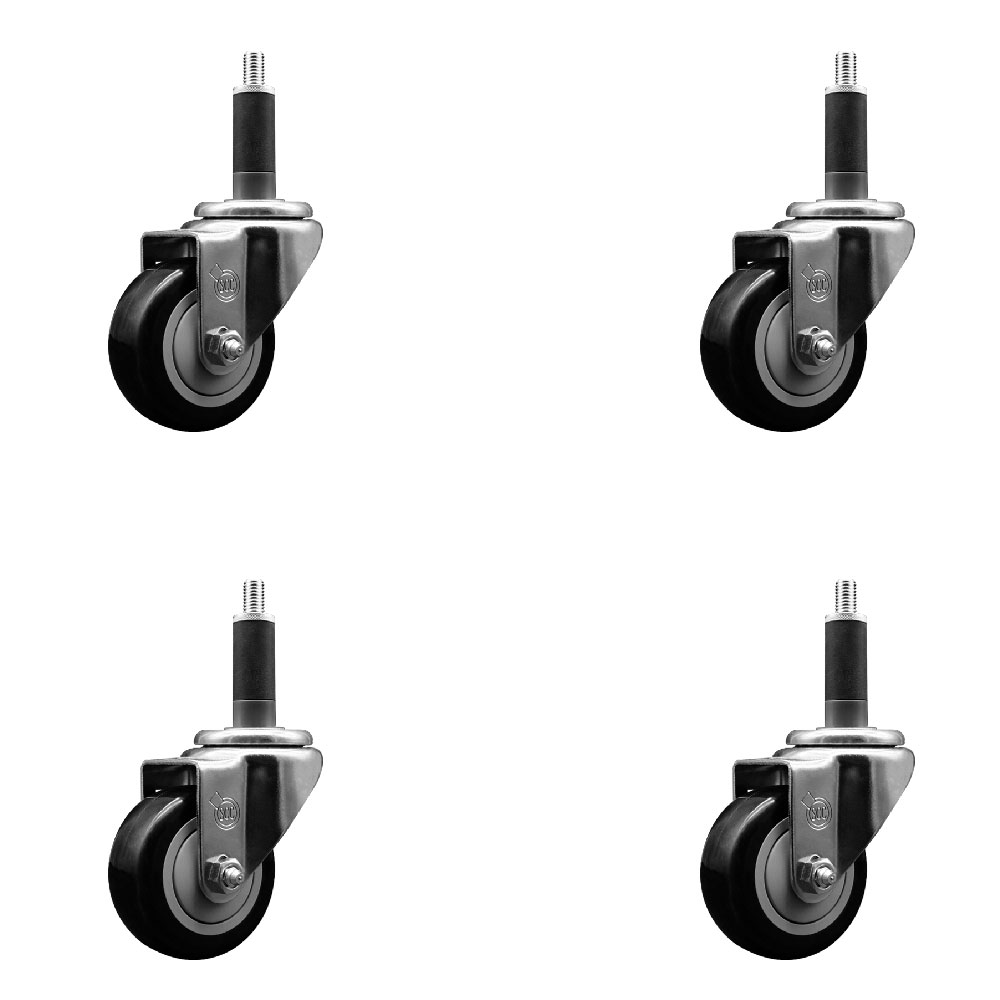 Stainless Steel Polyurethane Swivel Expanding Stem Caster Set of 4 with 3 Inch Black Wheels and 1" Stems - Includes 4 Swivel - 300 lbs. Capacity Per Caster - Service Caster Brand — photo 1
