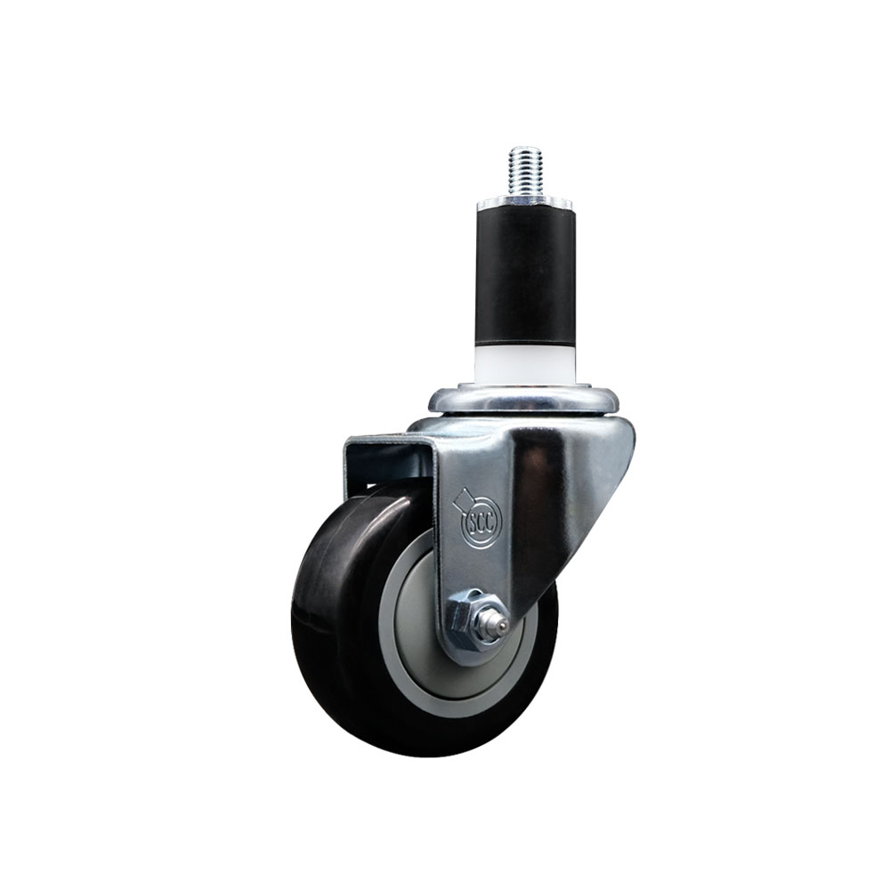 Stainless Steel Polyurethane Expanding Stem Swivel Caster with 3 Inch Black Wheel and 1-1/2" Stem - 300 lbs. Capacity Per Caster - Service Caster Brand — photo 1