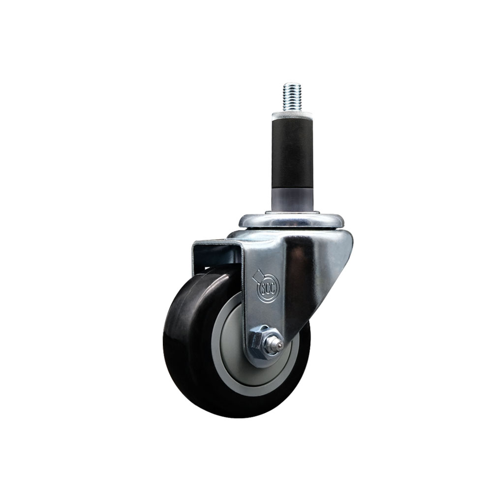 Polyurethane Expanding Stem Swivel Caster with 3 Inch Black Wheel and 1-1/8" Stem - 300 lbs. Capacity Per Caster - Service Caster Brand — photo 1