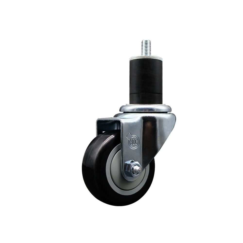 Stainless Steel Polyurethane Expanding Stem Swivel Caster with 3 Inch Black Wheel and 1-3/4" Stem - 300 lbs. Capacity Per Caster - Service Caster Brand — photo 1