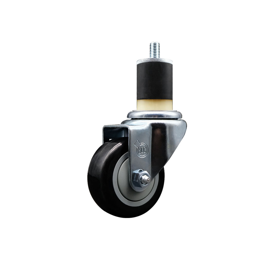 Stainless Steel Polyurethane Expanding Stem Swivel Caster with 3 Inch Black Wheel and 1-7/8" Stem - 300 lbs. Capacity Per Caster - Service Caster Brand — photo 1