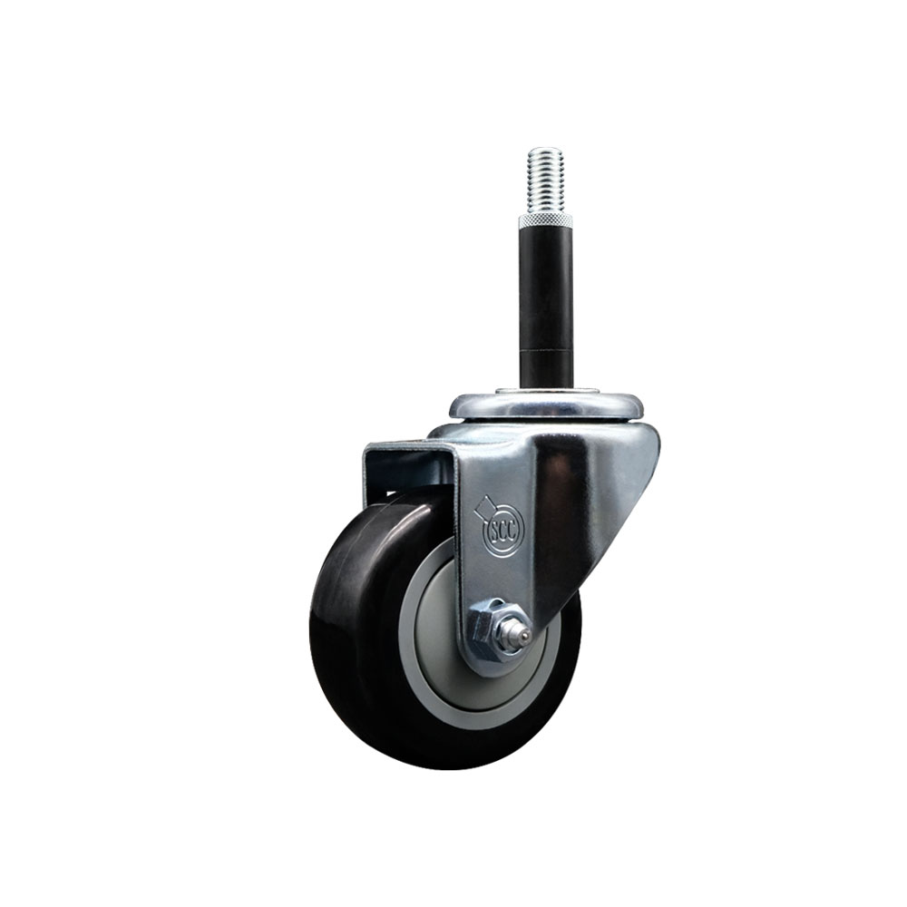 Polyurethane Expanding Stem Swivel Caster with 3 Inch Black Wheel and 3/4" Stem - 300 lbs. Capacity Per Caster - Service Caster Brand — photo 1