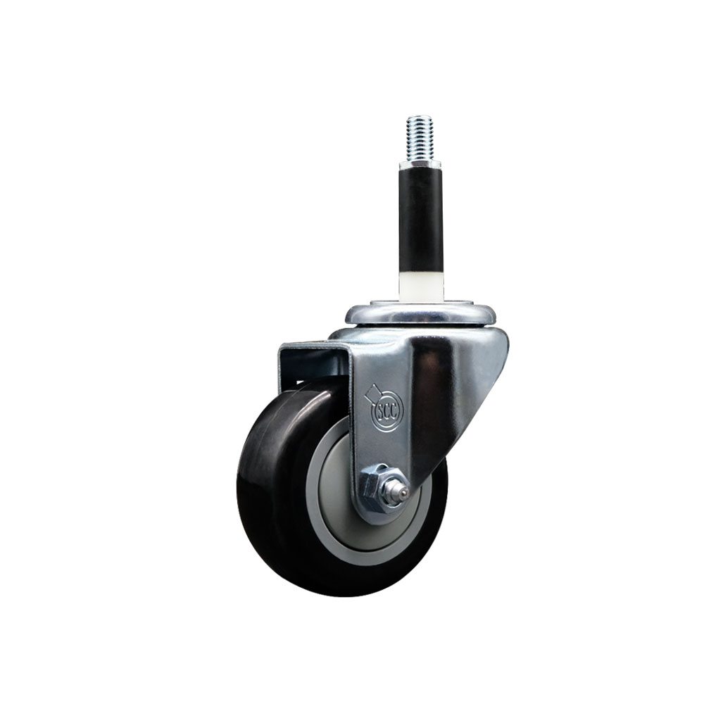Stainless Steel Polyurethane Expanding Stem Swivel Caster with 3 Inch Black Wheel and 7/8" Stem - 300 lbs. Capacity Per Caster - Service Caster Brand — photo 1