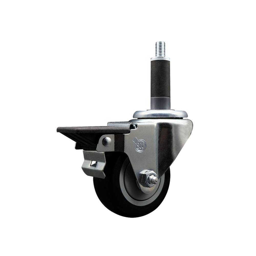 Polyurethane Expanding Stem Swivel Caster with 3 Inch Black Wheel and 1" Stem & Posi Locking Brake - 300 lbs. Capacity Per Caster - Service Caster Brand — photo 1