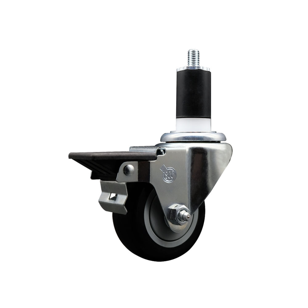 Polyurethane Expanding Stem Swivel Caster with 3 Inch Black Wheel and 1-1/2" Stem & Posi Locking Brake - 300 lbs. Capacity Per Caster - Service Caster Brand — photo 1