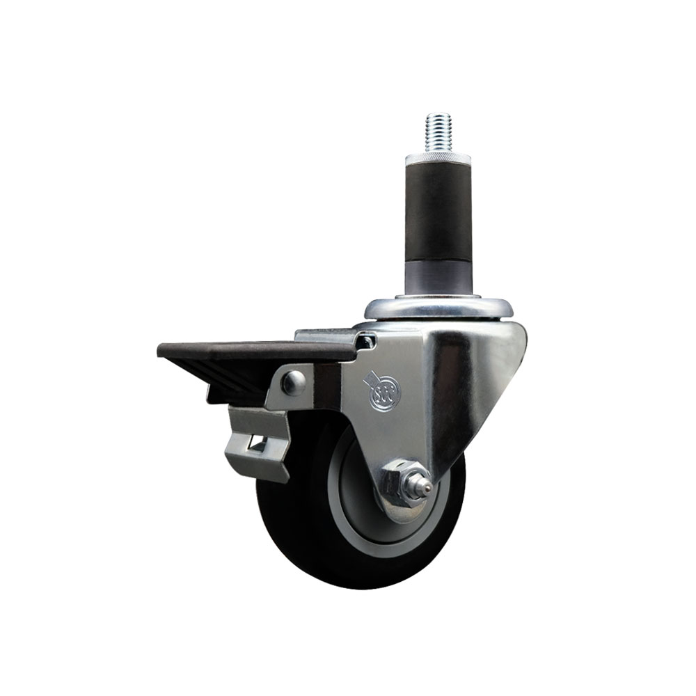 Polyurethane Expanding Stem Swivel Caster with 3 Inch Black Wheel and 1-1/4" Stem & Posi Locking Brake - 300 lbs. Capacity Per Caster - Service Caster Brand — photo 1