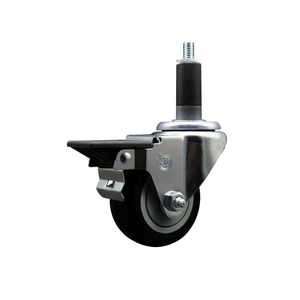 Polyurethane Expanding Stem Swivel Caster with 3 Inch Black Wheel and 1-1/8" Stem & Posi Locking Brake - 300 lbs. Capacity Per Caster - Service Caster Brand — photo 1