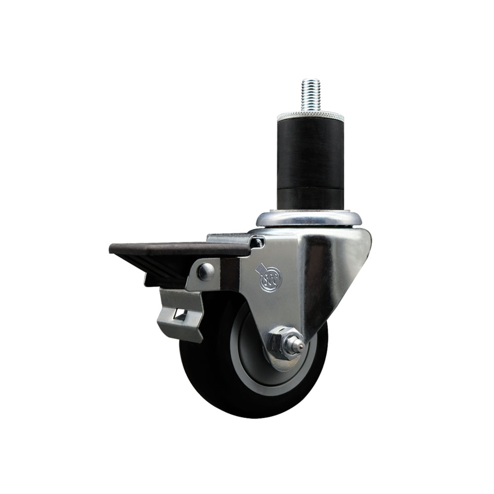 Polyurethane Expanding Stem Swivel Caster with 3 Inch Black Wheel and 1-3/4" Stem & Posi Locking Brake - 300 lbs. Capacity Per Caster - Service Caster Brand — photo 1