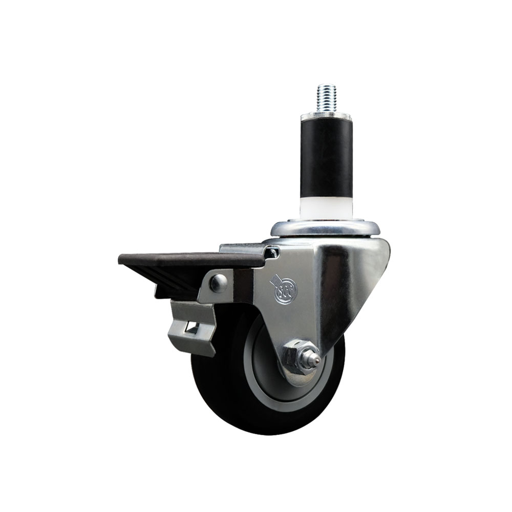 Polyurethane Expanding Stem Swivel Caster with 3 Inch Black Wheel and 1-3/8" Stem & Posi Locking Brake - 300 lbs. Capacity Per Caster - Service Caster Brand — photo 1