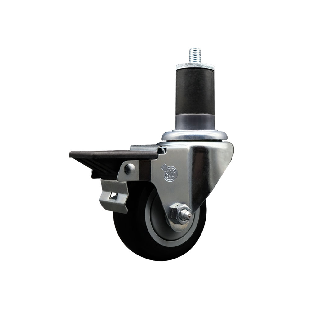 Polyurethane Expanding Stem Swivel Caster with 3 Inch Black Wheel and 1-5/8" Stem & Posi Locking Brake - 300 lbs. Capacity Per Caster - Service Caster Brand — photo 1