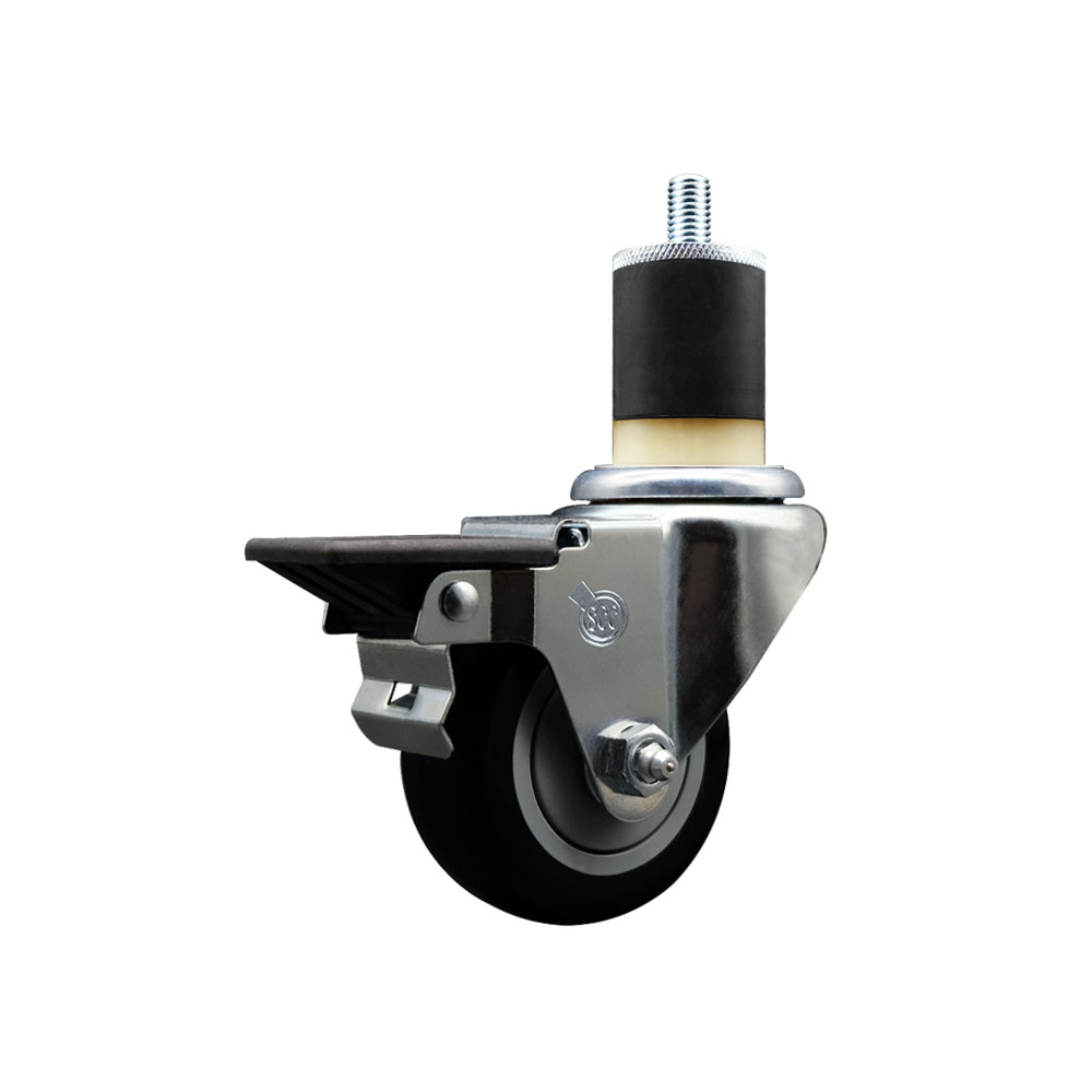 Polyurethane Expanding Stem Swivel Caster with 3 Inch Black Wheel and 1-7/8" Stem & Posi Locking Brake - 300 lbs. Capacity Per Caster - Service Caster Brand — photo 1