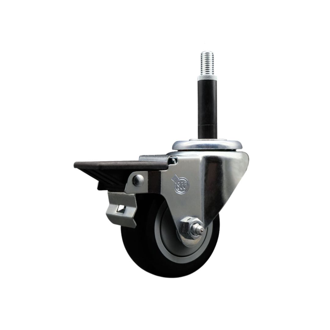 Polyurethane Expanding Stem Swivel Caster with 3 Inch Black Wheel and 3/4" Stem & Posi Locking Brake - 300 lbs. Capacity Per Caster - Service Caster Brand — photo 1