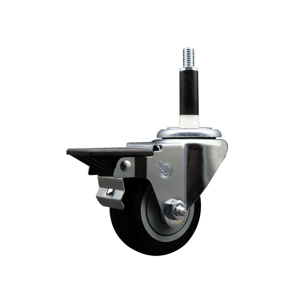 Polyurethane Expanding Stem Swivel Caster with 3 Inch Black Wheel and 7/8" Stem & Posi Locking Brake - 300 lbs. Capacity Per Caster - Service Caster Brand — photo 1