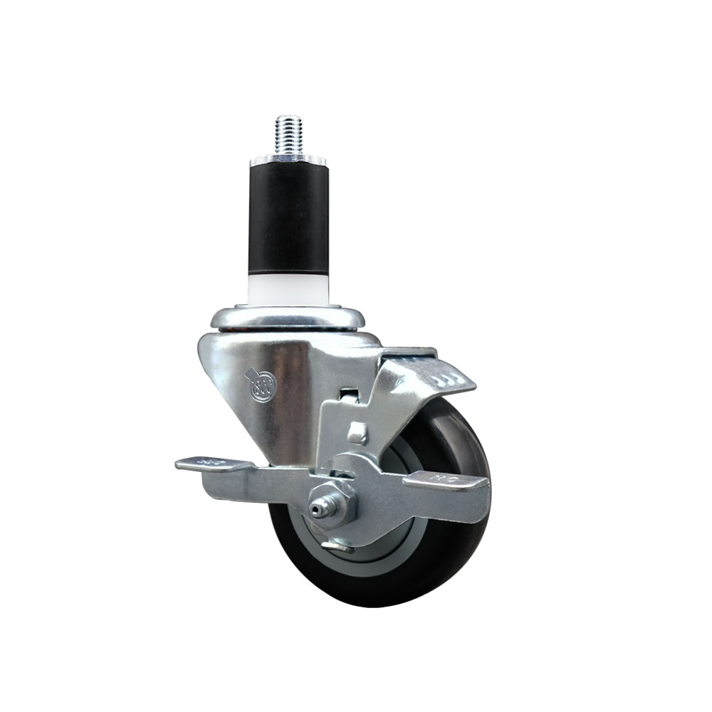 Polyurethane Expanding Stem Swivel Caster with 3 Inch Black Wheel and 1-1/2" Stem & Top Locking Brake - 300 lbs. Capacity Per Caster - Service Caster Brand — photo 1